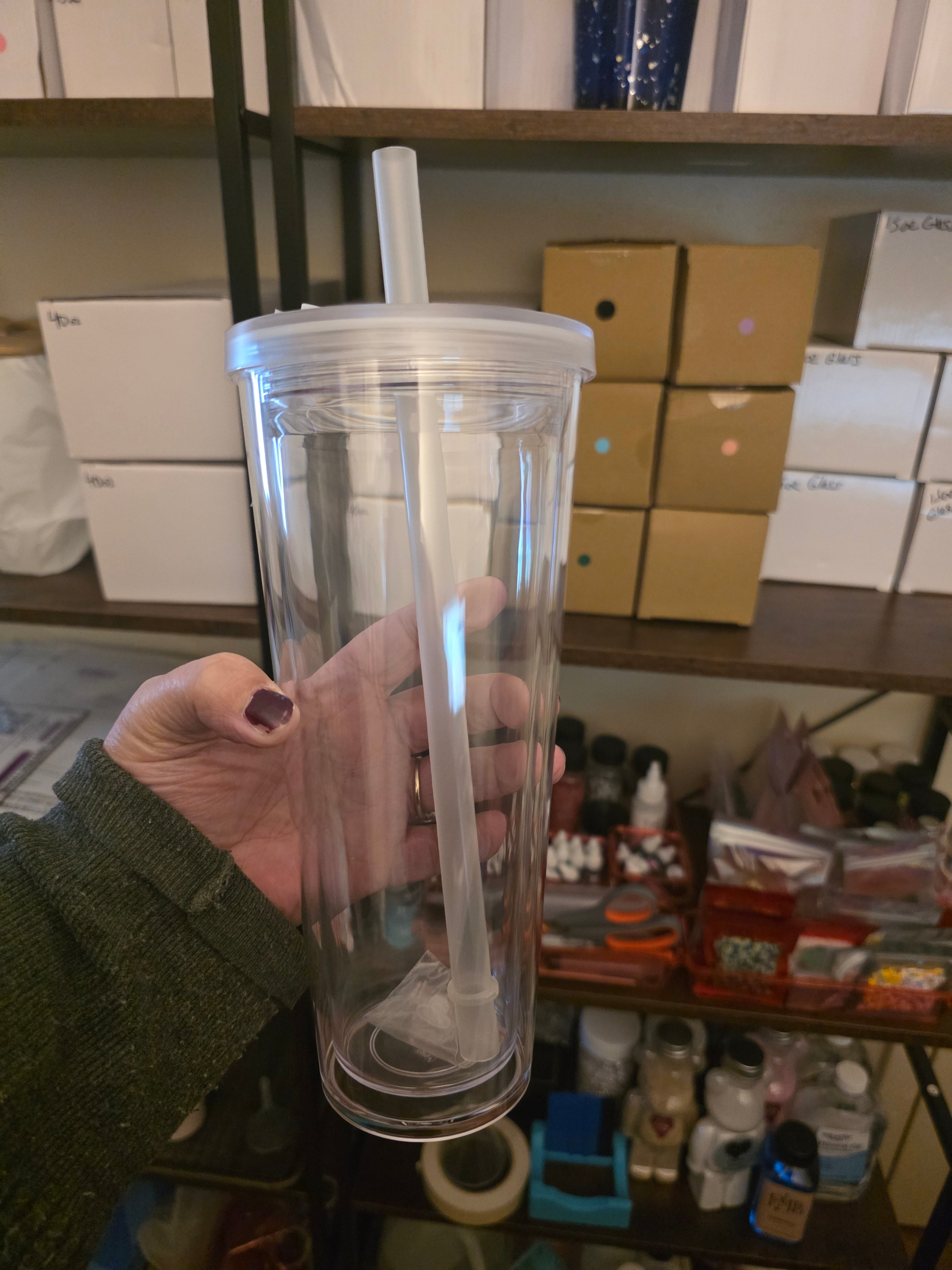 24 Oz Acrylic Snowglobe cup with stopper and thick straw